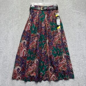 VINTAGE Briggs New York Skirt Size 8 Paisley Maxi Belted Pleated Rayon NWT